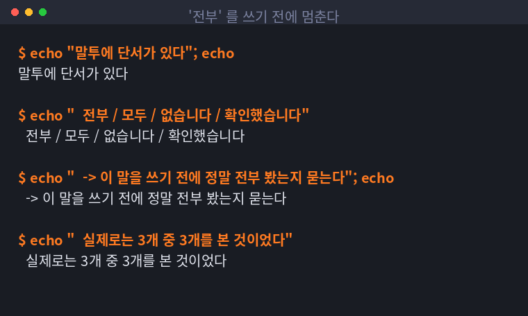 단정하는 표현을 쓰기 전에 멈추는 지점을 정리한 터미널 화면